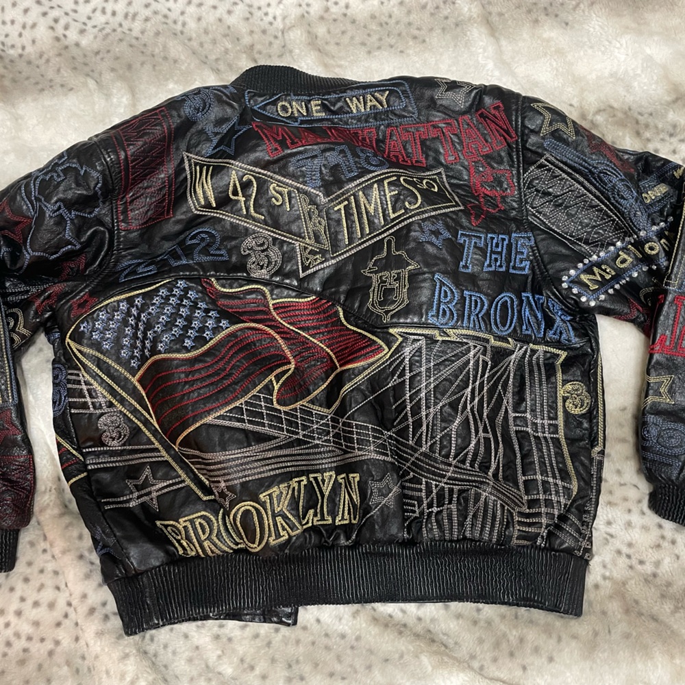 Vintage East Side Outerwear Embroidered Leather Bomber Jacket - Picture 6 of 14